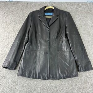 Reaction Kenneth Cole Black Leather Blazer Y2K Jacket Casual Career Women Size L